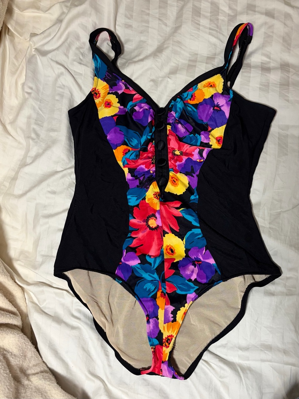 Carol Wior Vintage 1980s Floral One-Piece Swimsuit